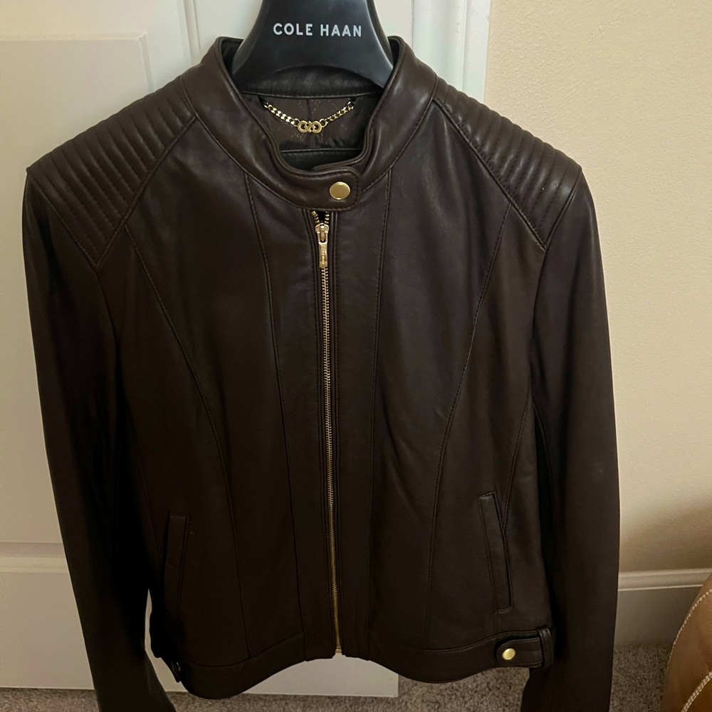 New Espresso brown leather Moto jacket.